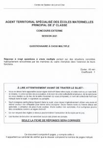 Sujet corrigé du CDG 41 - Concours Atsem 2021 - Page 1