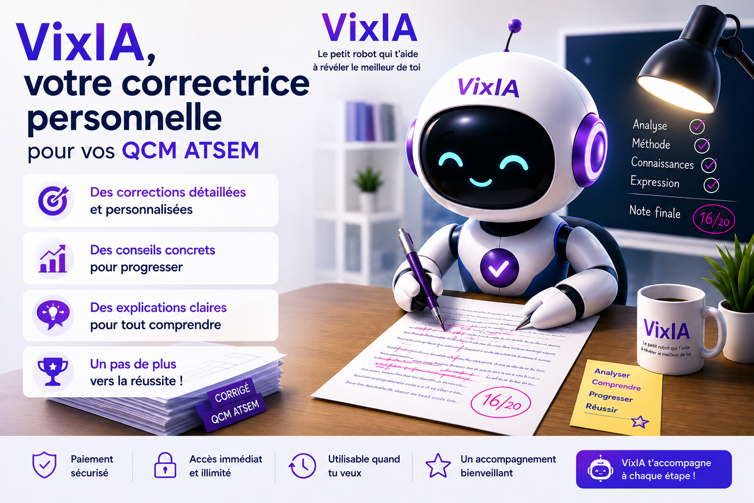 VixIA proposant une correction personnalisée pour un entraînement au concours ATSEM
